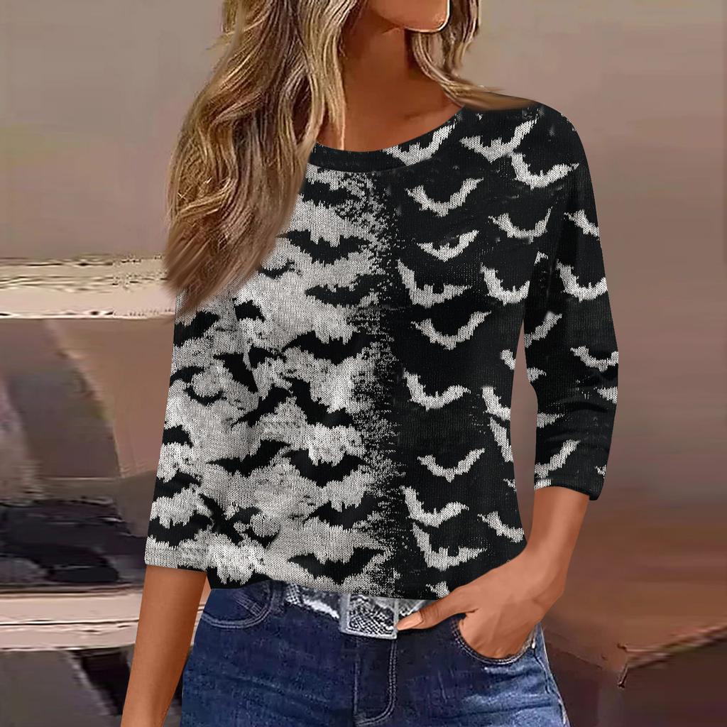 3/4 Length Sleeve Womens Tops Floral Print Vintage Fashion Casual Loose With Round Neck Plus Size Shirts