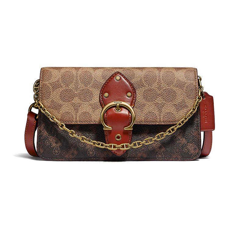 COACH Beat Coated Canvas With Leather Chain Bag, Portable Crossbody Bag, Shoulder Bag Women's Tan C0831-B4SI0