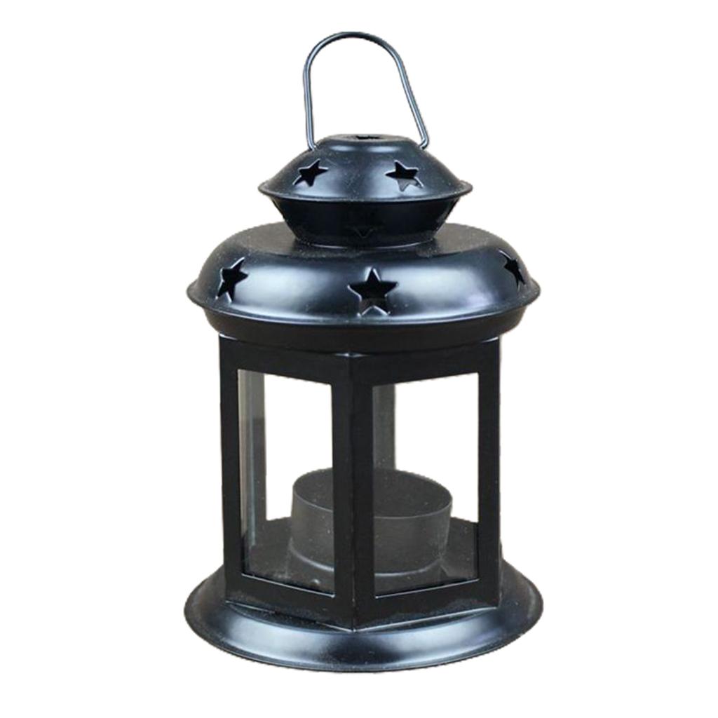 

Elegant Metal Candle Holder Vintage Wind Proof Tealight Lantern Black Iron Candlestick for Wedding Table and Home Decoration
