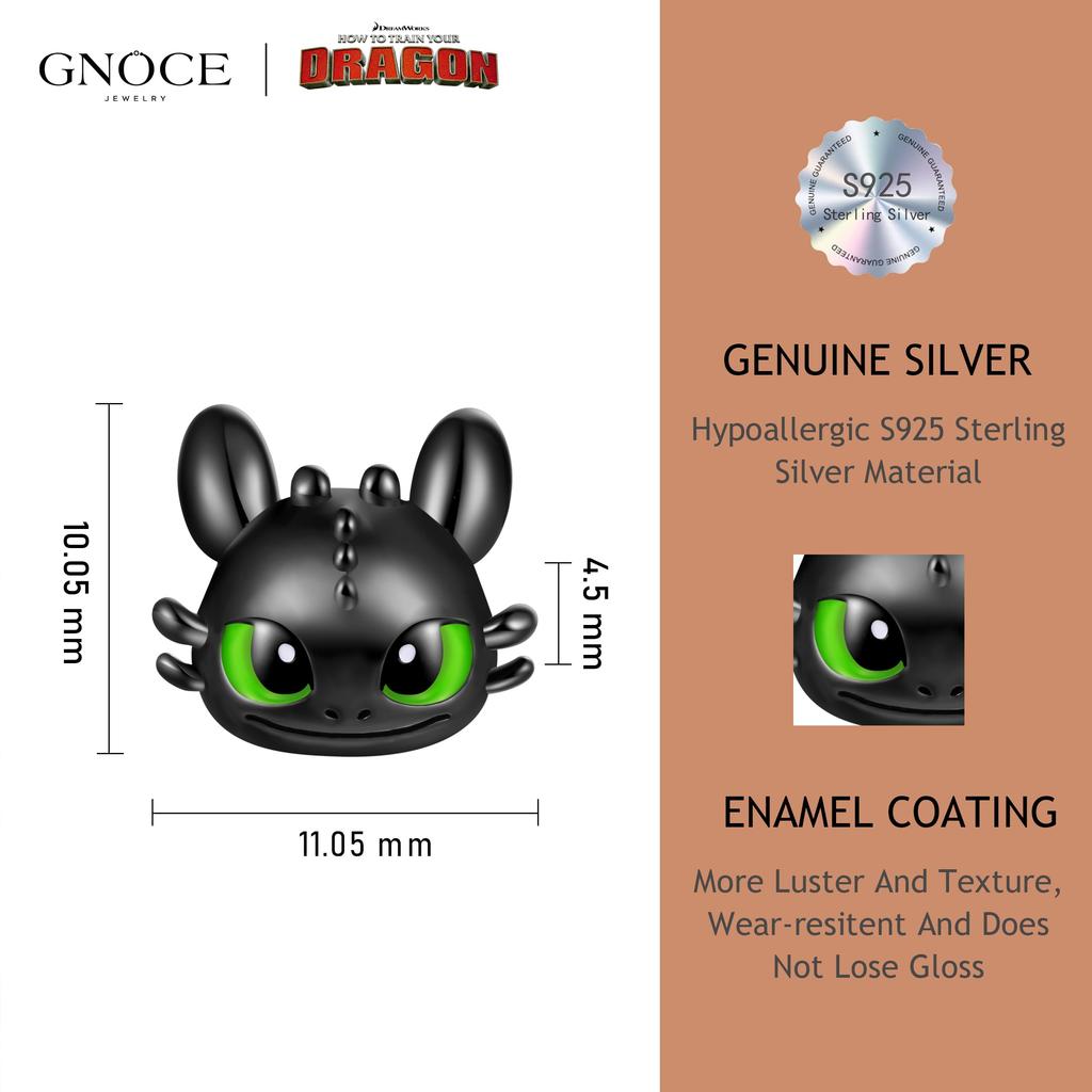 GNOCE How To Train Your Dragon Toothless Smile Charm for Women, S925 Sterling Silver Dangle Charm, Women, Wife, Valentine's Day, Mother's Day