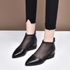 Pointed women's shoes spring new black first-layer cowhide mesh single shoes rear zipper women's fashion shoes