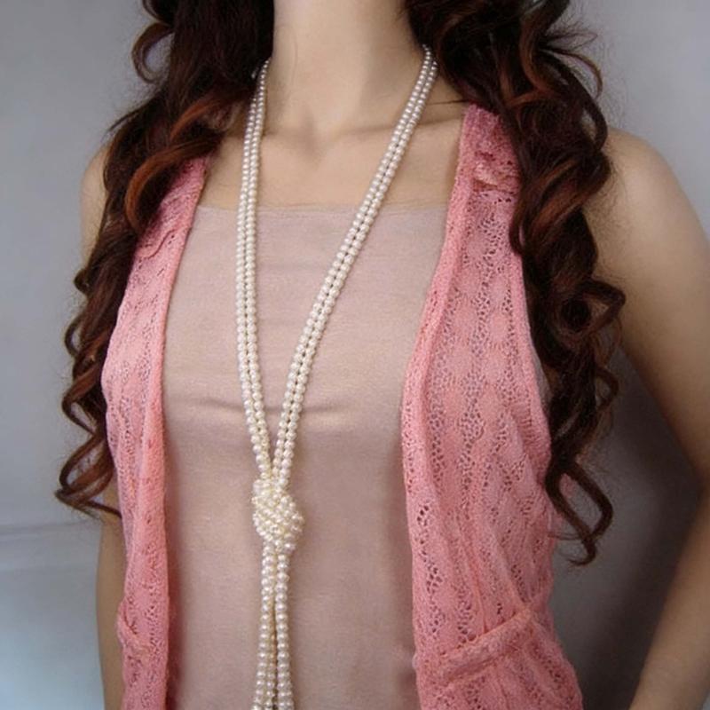 Multi-Layered Pearl Necklace Vintage Banquet Sweater Chain Pendant Accessories