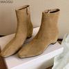 Women's Chunky Platform Ankle Boots 5cm Height Increasing French Retro Office Ladies Fashion Autumn Suede Short Boots Brown