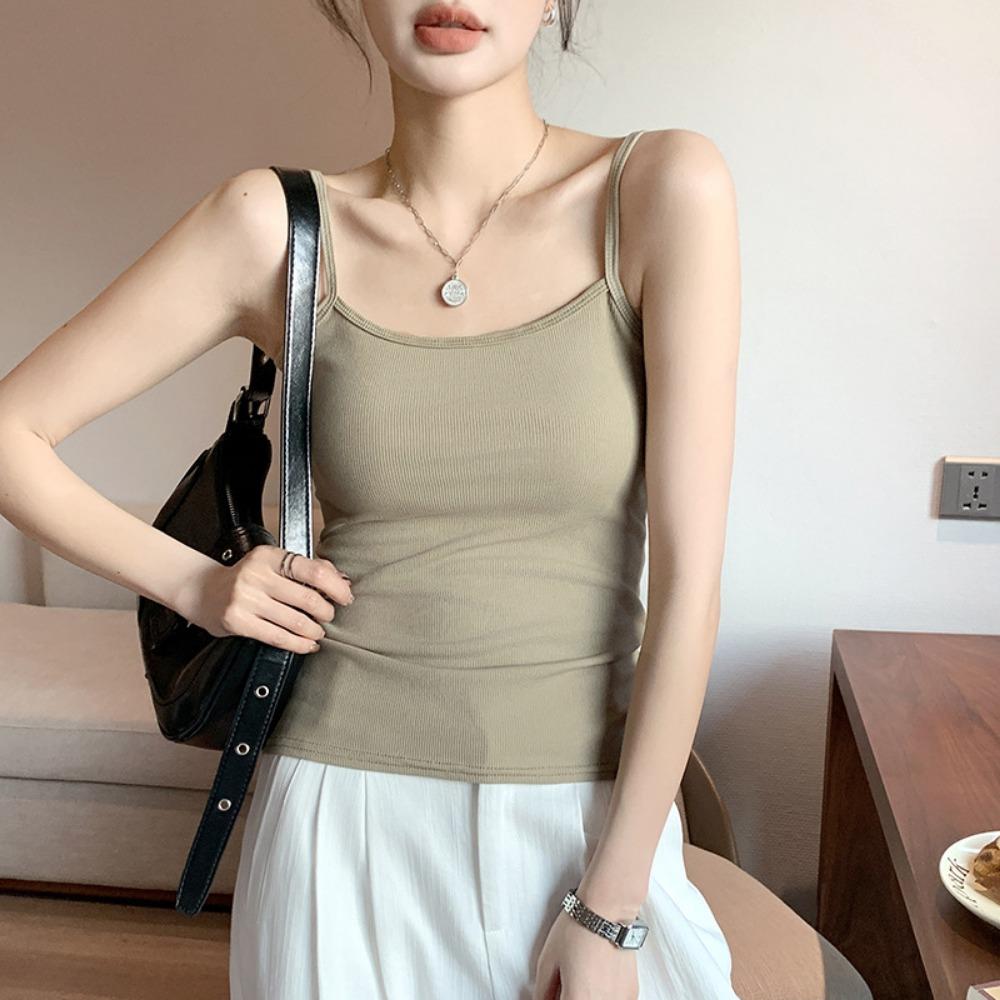 U Neck Knit Tank Top Straps Crop Tops Women Summer Camis Solid Color Yoga Camisole Fashion SportsTube Female Sleeveless Cropped Y2K Girl Clothes