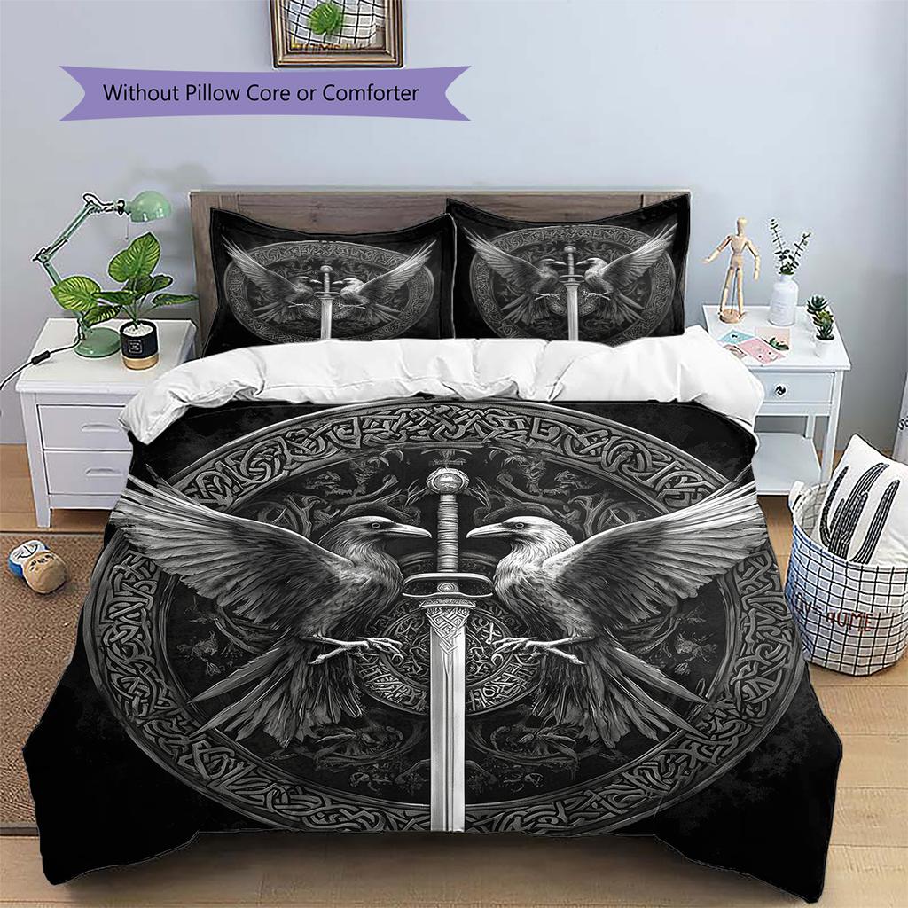 Bird and Sword Pattern Bedding Quilt Set Home Decoration Gift (1 * duvet cover + 2 * pillowcase without core)
