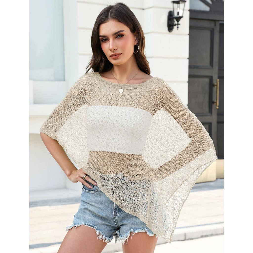 Women's Knit Mesh Beach Cover Up, Color Pullover