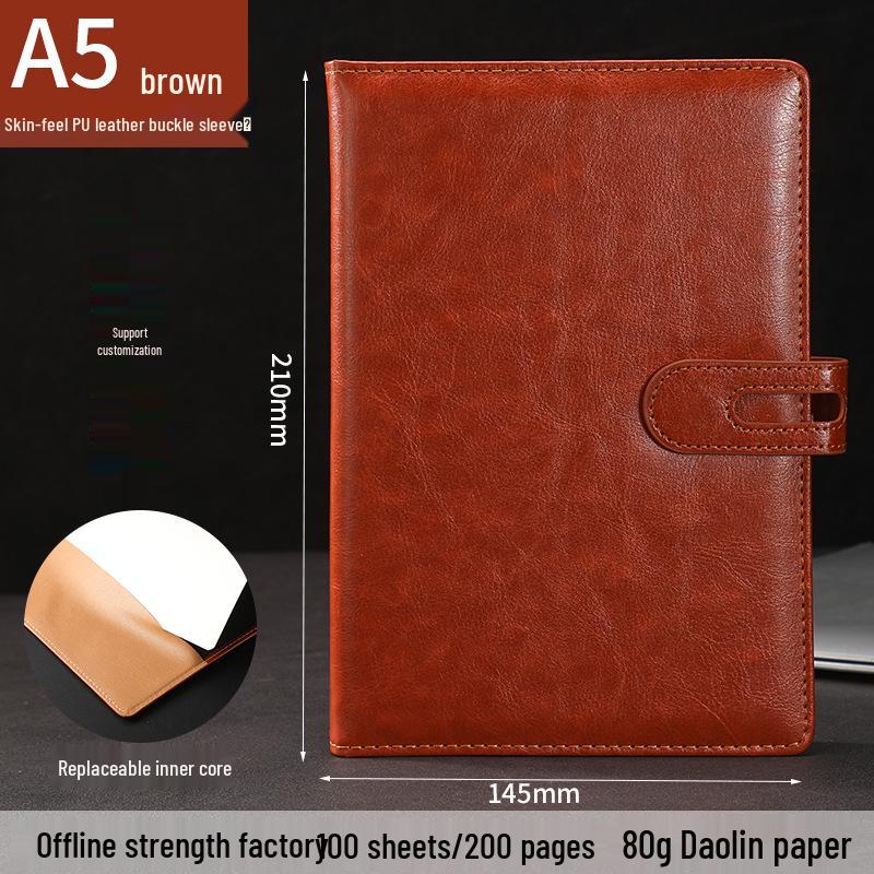 Faux Leather Buckle Cover Notebook - Business Meeting Minutes Organizer