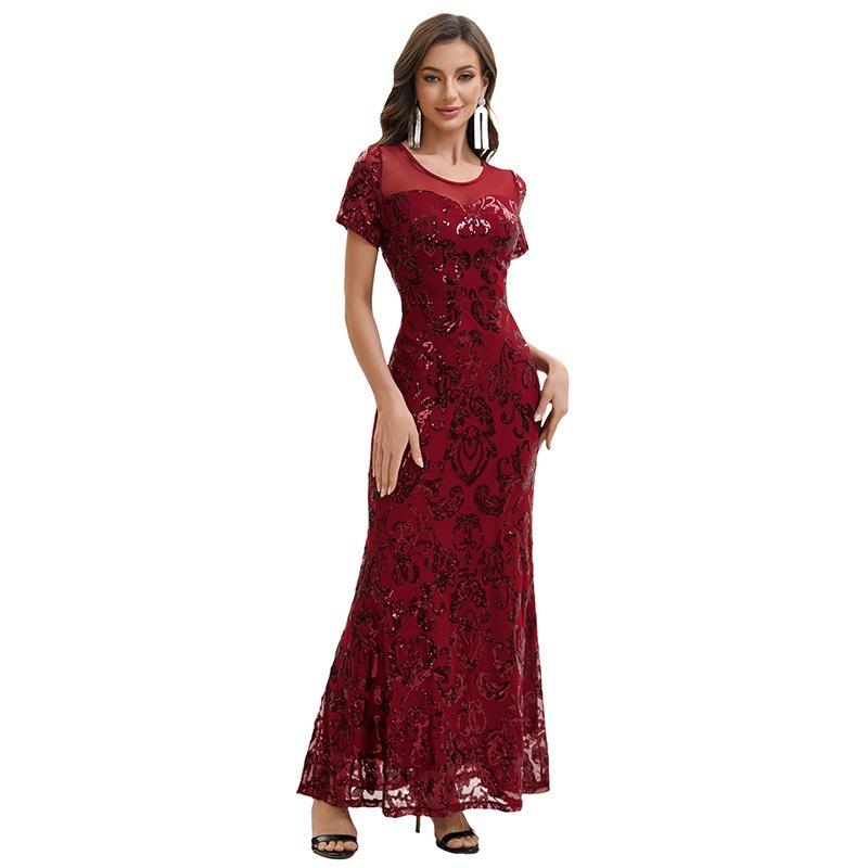 Vintage sequined dress, prom dinner party dress, beaded sequined evening dress, women