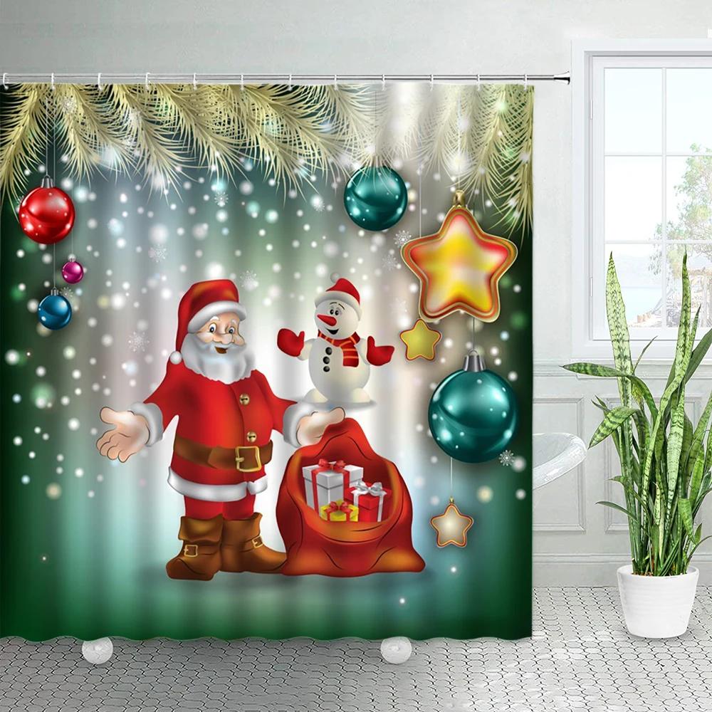 3D Red Santa Christmas Bathroom Shower Curtain New Year Party Xmas Wall Hanging Waterproof Polyester Bathtub Bath Curtains Decor