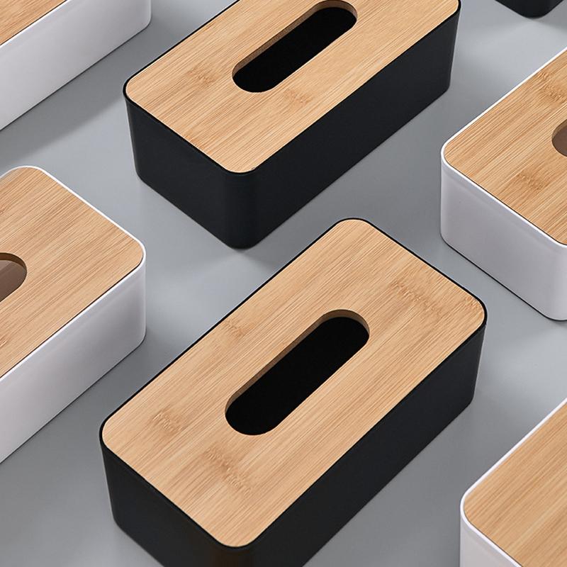 1PC Tissue Box White Black Available Bamboo Cover Paper Container Bedroom Kitchen Living Room Table Tissue Storage Accessory ZYF