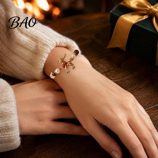 Non-fading Bracelet Christmas Bracelets for Women, Santa Claus Elk Snowman Tree Wear-resistant Beaded Bracelet, Holiday Jewelry Gifts Stocking