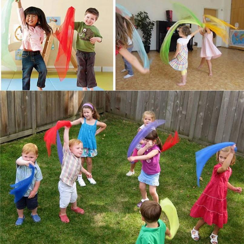 3/6Pcs Colorful Square Dance Scarves Gymnastics Music Scarves Dance Scarf For Children Movement Juggling Silk Tricks Scarves