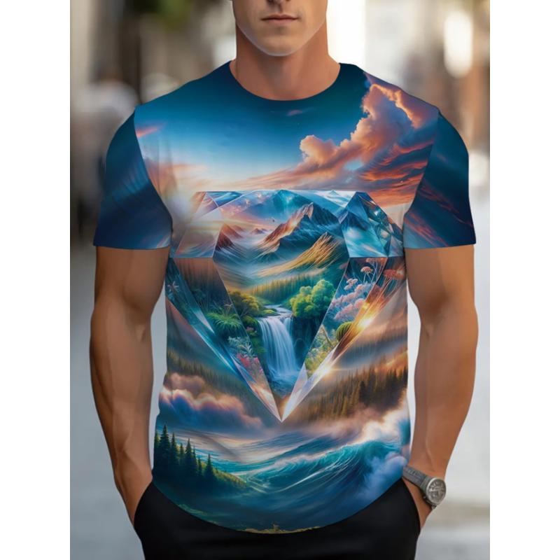T-shirt da uomo a maniche corte con girocollo e stampa 3D, taglie forti, T-shirt casual estiva