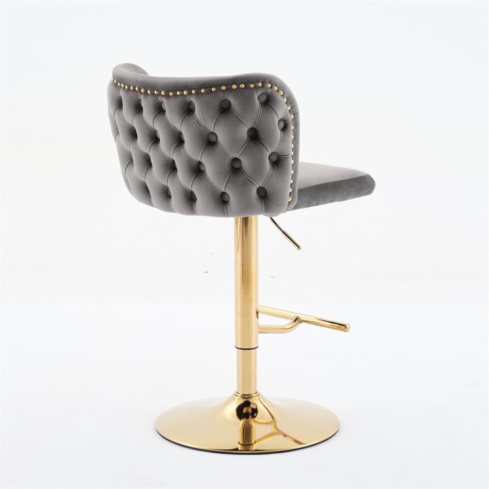 US Stock Set Of 2 Swivel Barstools Adjustable Seat Height With Gold-plating Base Tufted Back For Home Pub And Kitchen Island