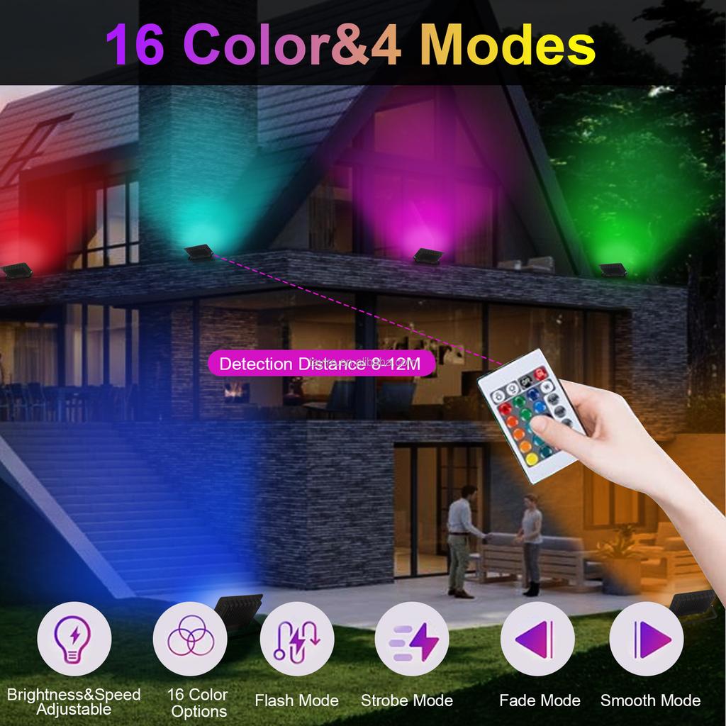 Outdoor RGB LED Flutlicht 50W 100W Mehrfarbig Fernbedienung Dimmbar IP66 Wasserdicht Speicherfunktion LED Strahler Blitz Fade