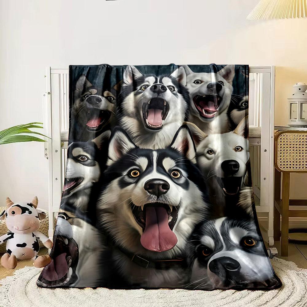 Husky Dog Print Blanket Bedroom Blanket for Livingroom Couch Lunch Break Soft Throw for Friend's Festival Gift