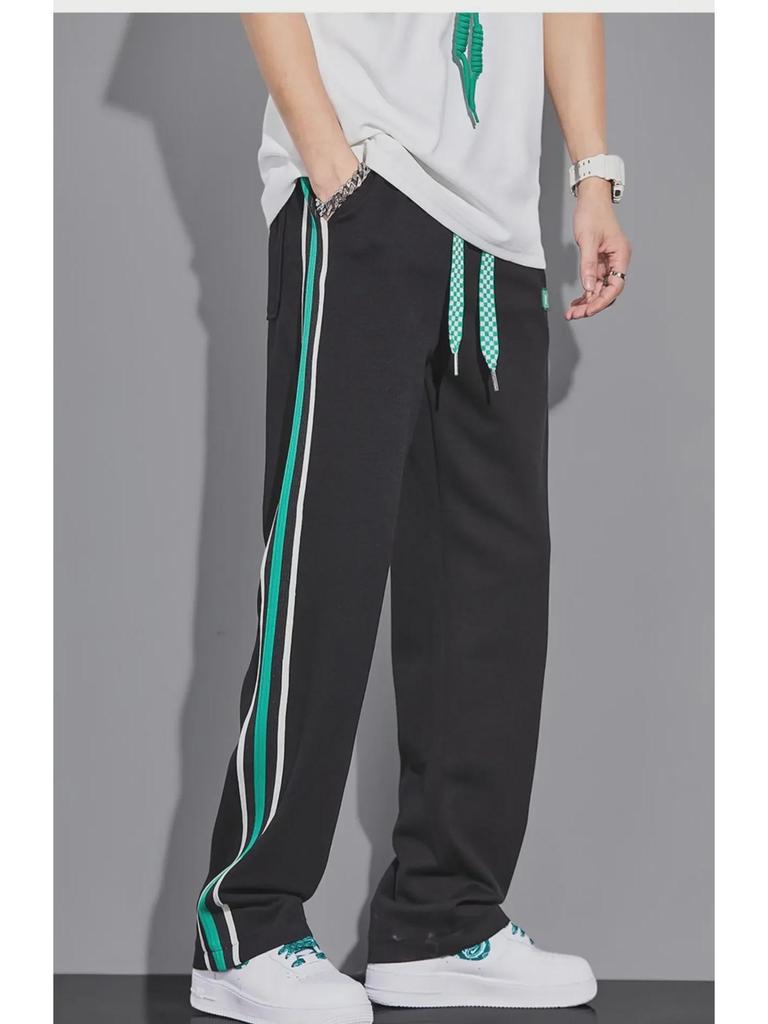 Pantalon rayé tendance d'été pour homme à jambes larges - Coupe ample style décontracté sportif