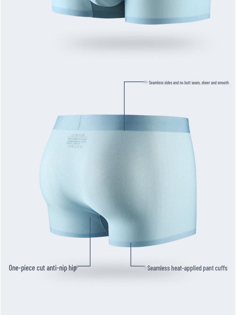 Men's Summer Ice Silk Seamless Antibacterial Mid-Waist Ultra-Thin Mesh Boxer Briefs