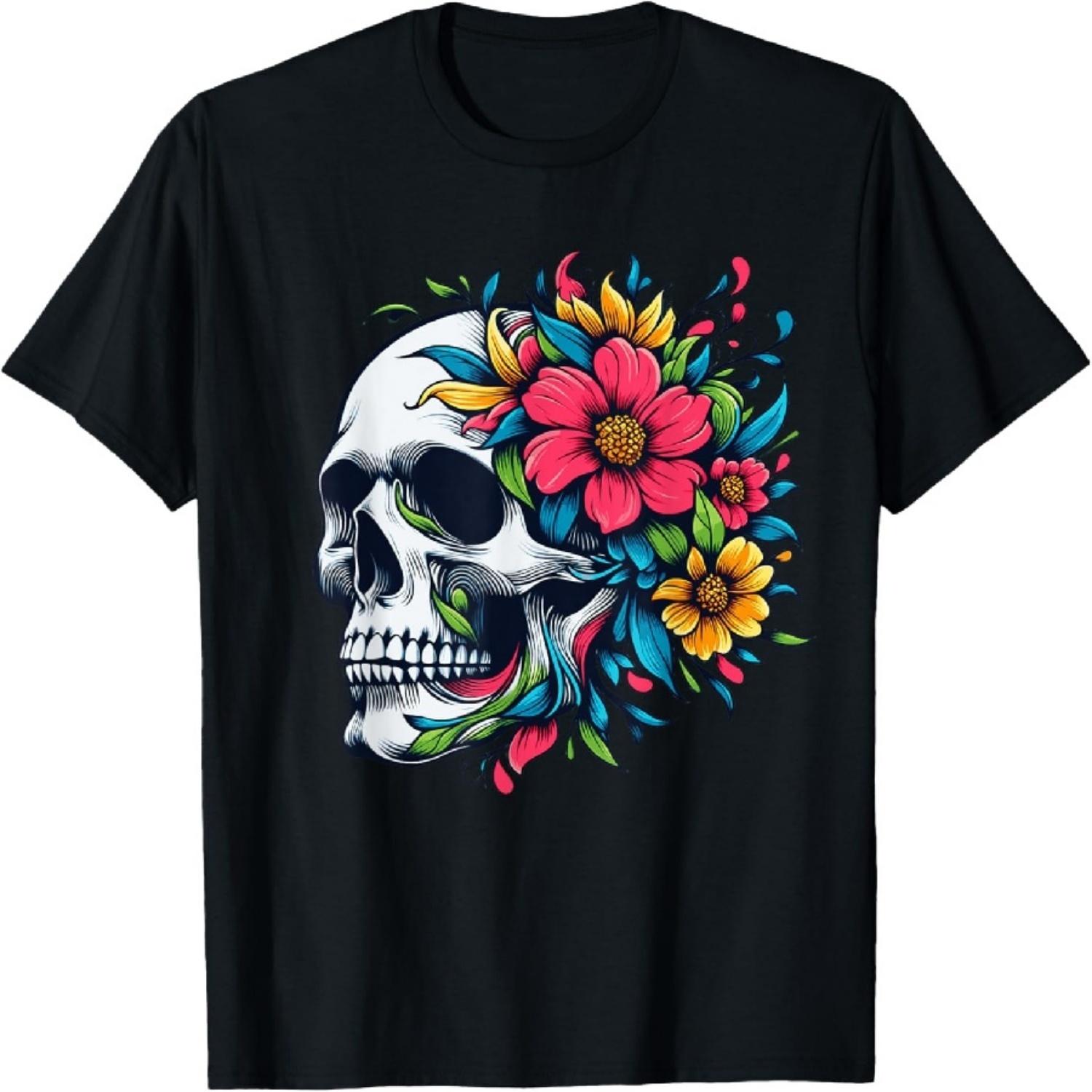 Цветок Череп Цветочный Абстрактный Расцвет и Кость - Искусство Жизни и Смерти Футболка S