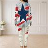 Women Plus Size Half Zip Long Sleeve Printed Eagle Star Stripe Two Piece Set Longline Top Fitted Pants
