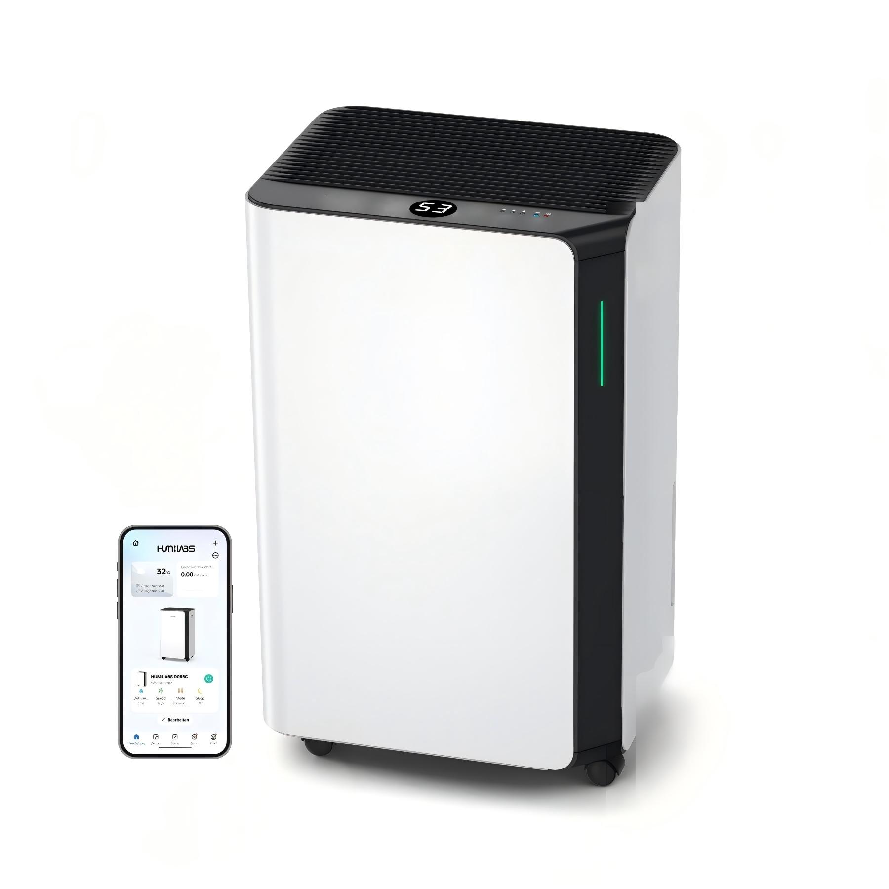 HUMILABS OL20-BD068CF Déshumidificateur 20L, Contrôle Wi-Fi & Application, Réservoir d'eau 4,5L, 3 Modes de Fonctionnement, Minuteur 24 Heures, Surface Couverte 60m² blanc