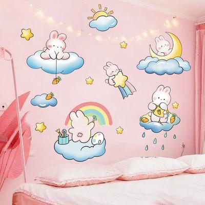 Cute Rabbit Wall Stickers Princess Room Layout Ins Cartoon Stickers Children's Room Wall Decoration XY6028