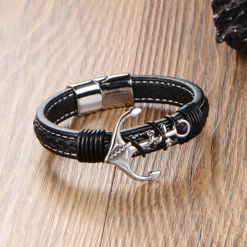 Anchor bracelet weaving, men's jewelry weaving, men's European and American leather rope jewelry