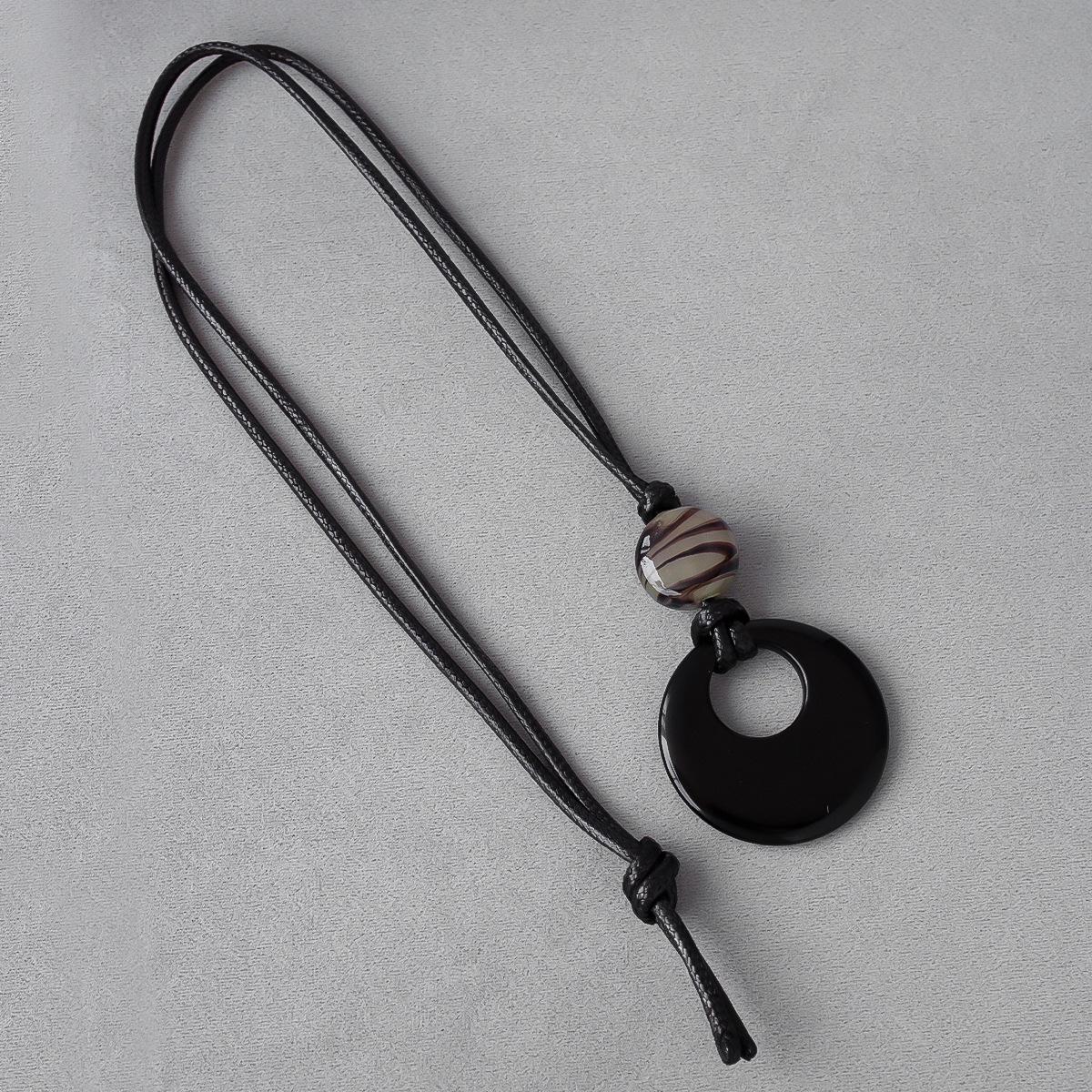 

Lapis Lazuli Round Pendant Necklace with Black Cord