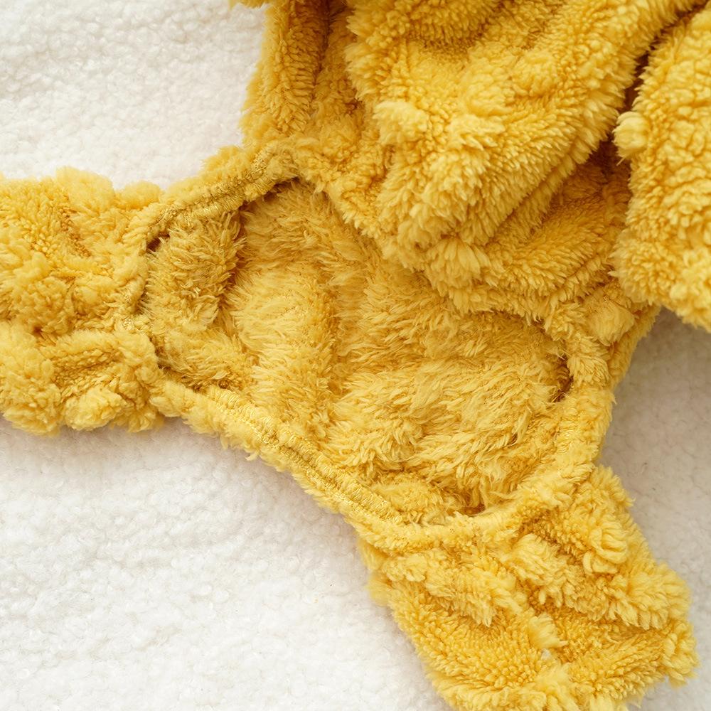 Autumn Winter Thick Fluffy 4-Legged Pet Pajamas for Small Dogs - Soft Warm Puppy Onesie with Fashion Tag (3 Colors)