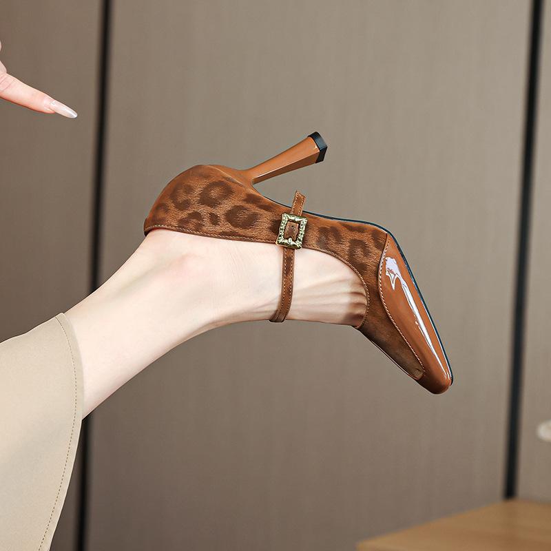 

Fashion Sexy Leopard Women Pumps Elegant Buckle Strap Design Thin High Heels 9cm Autumn Party Wedding Bride Shoe Mary Jane Pumps Tacones 39