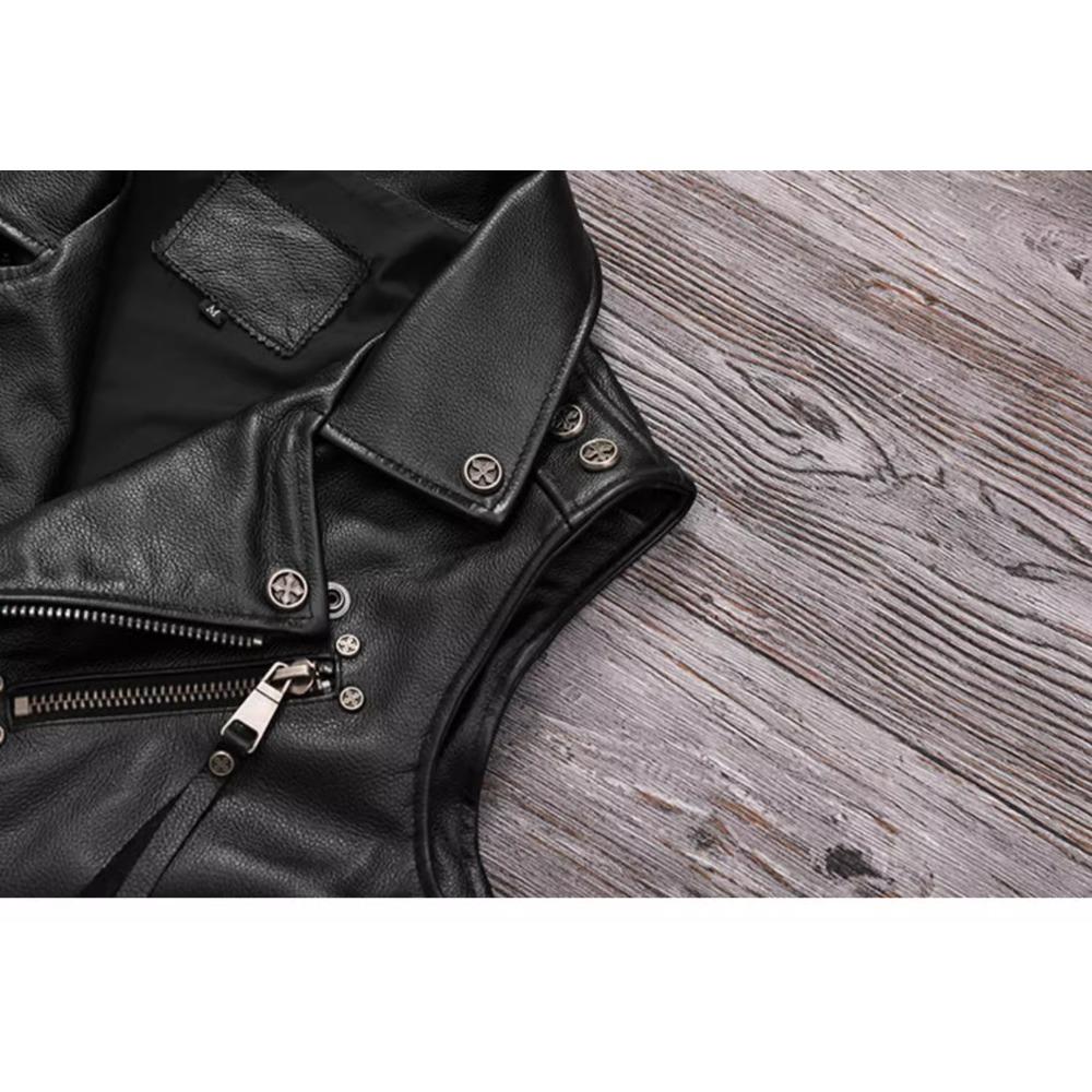 Chinese Size Biker Vest Top Layer Cowhide Leather Vest Men's Slim Short Motorcycle Clothing Riding Jacket Sleeveless Genuine Cow Club Vest