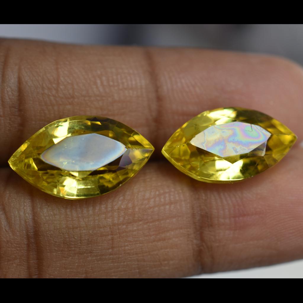 Natural Yellow Sapphire   18.89 Carat Marquise Cut Loose Gemstone Pair