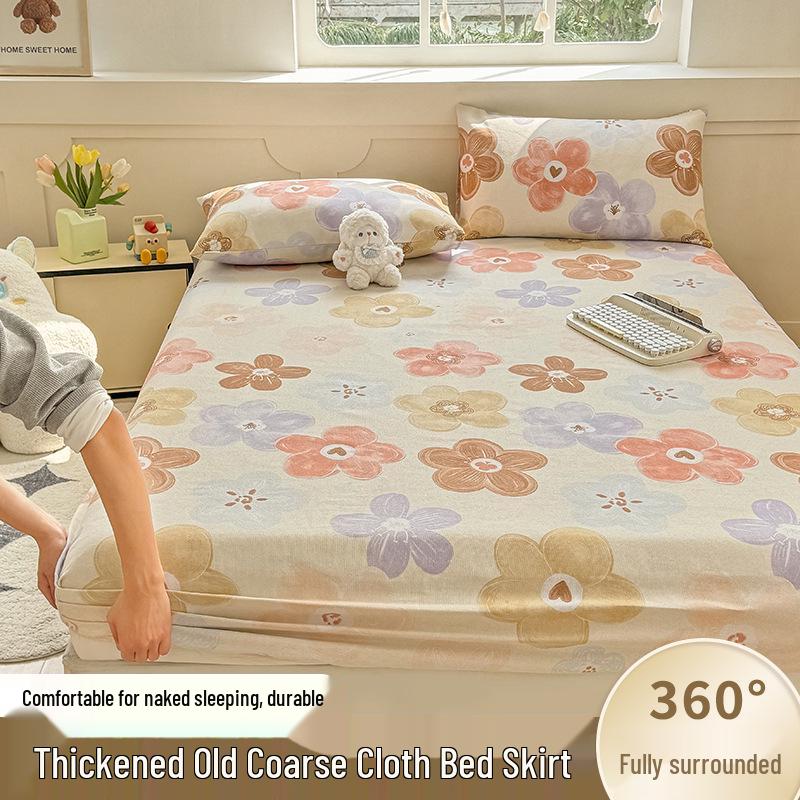 Thickened Coarse Cotton Printed Fitted Sheet Set: Non-Slip, Stain-Resistant, Fully Enclosed Mattress Protector, Three-Piece.
