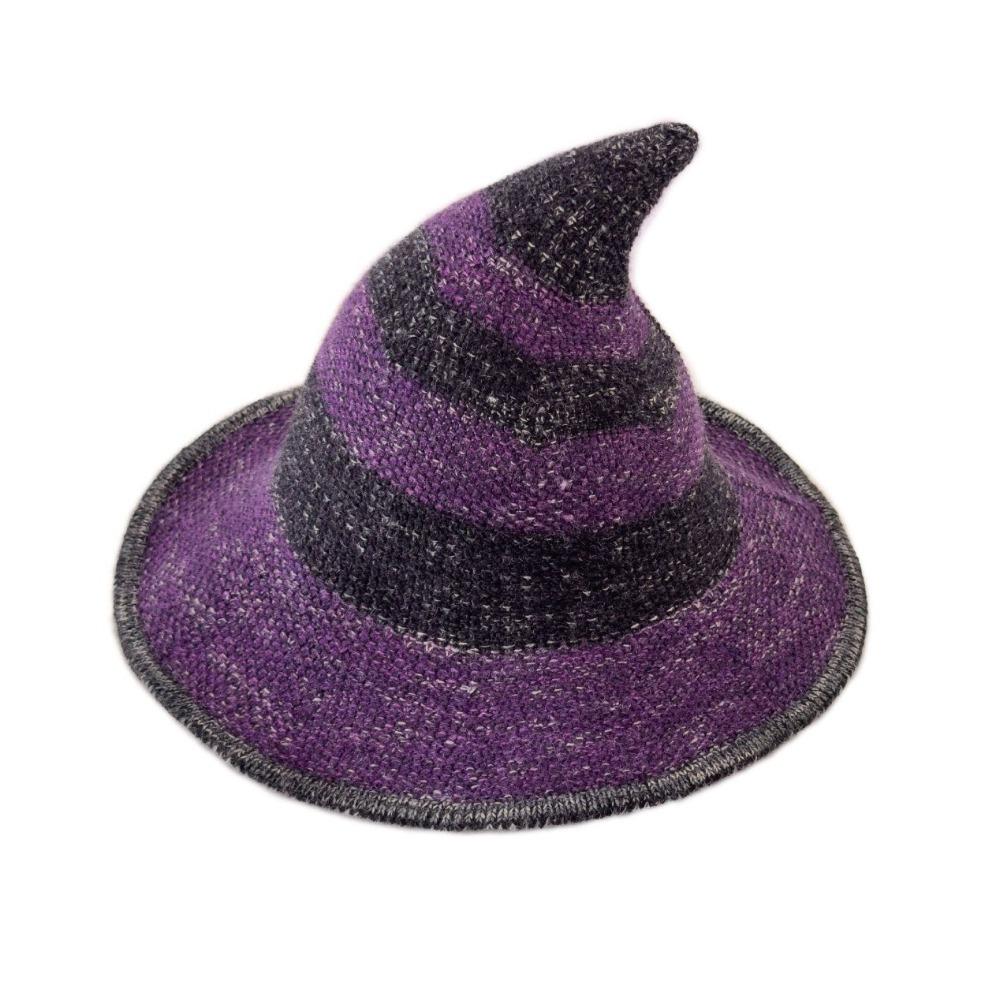 Color Blocked Witch Hat Spire Halloween Hat Knitted Wizard Cap Photography Prop