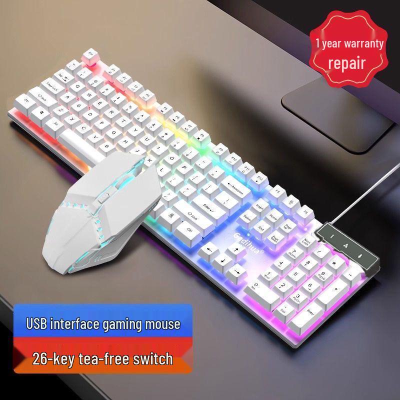 Silent Mechanical-Feel Wired Keyboard & Mouse Gaming Set (3-Piece, Universal for Computers & Laptops)