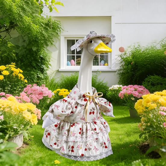 Yousheng Spring Flower Porch Goose Outfit for 23 Inch Goose Statue Wildflower/Strawberry Goose Clothes Dress And Hat Set for Outdoor Garden Yard Lawn