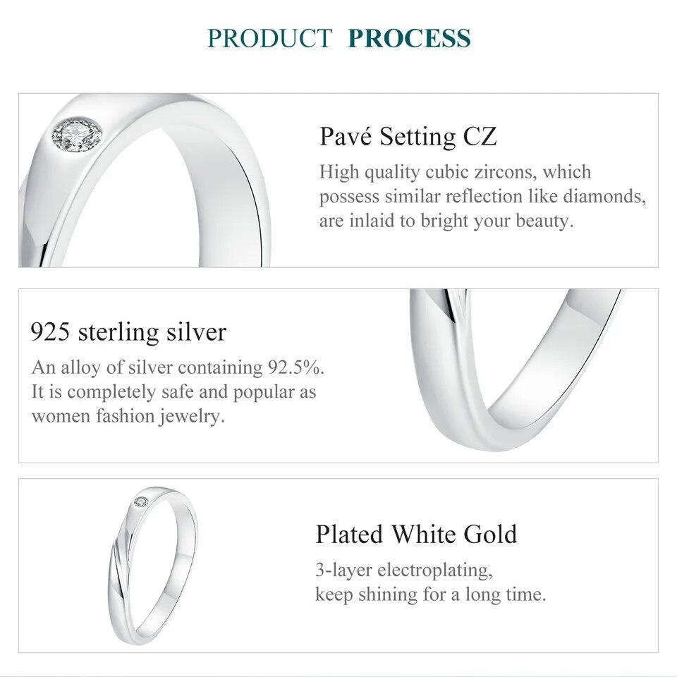 BAMOER 925 Sterling Silver Simple Sparkling Band Ring Minimalist Stackable Ring for Women with Clear Cubic Zirconia