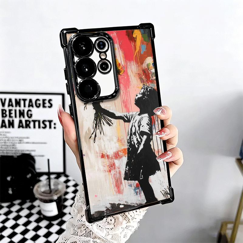 B-Banksy Art Graffiti Artist Plating Phone Case For Samsung Galaxy S24 S25 FE S26 Edge S23 Ultra S22 S21 Plus S20 Anti-Fall Aira