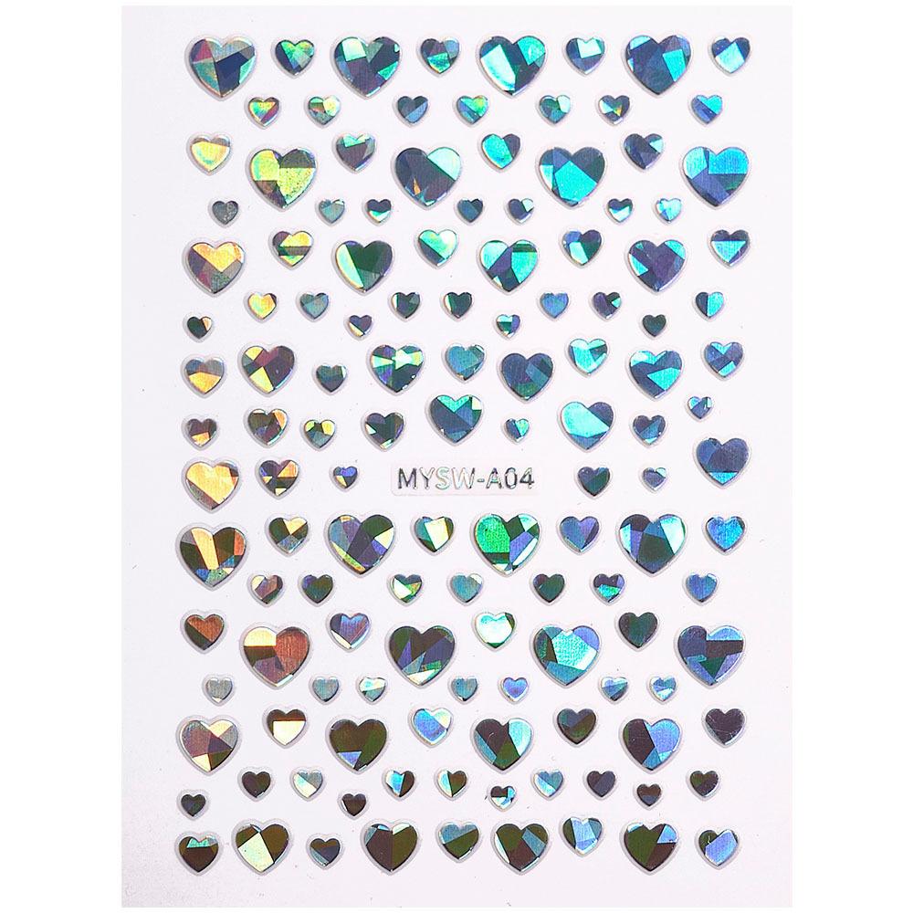 Seven-Color Positive Love Manicure Sticker Laser Gold And Silver Solid Color Love Nail Sticker Girl Heart-Shaped Nail Decoration