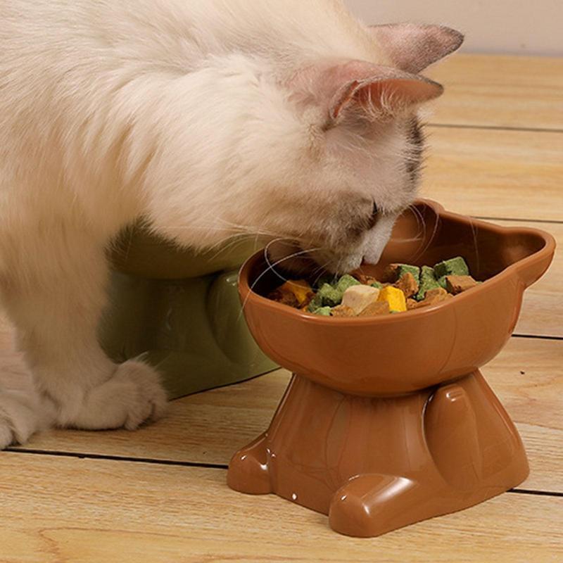 Elevated Cat Bowl, Neck Protection Bowl for Pets, Tilting Design, Cat High Foot Bowl, Cute Cat Bowl for Food and Water