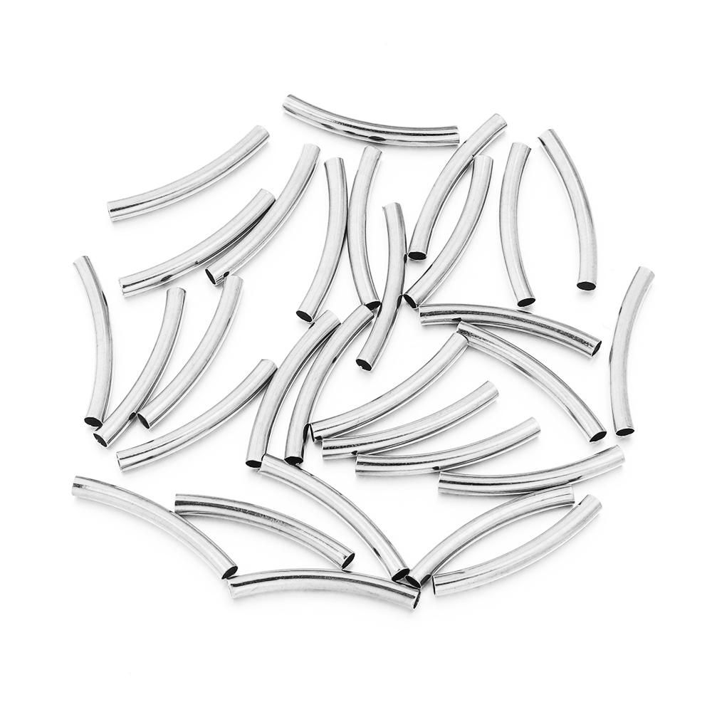 50pcs/lot Copper Curved Tube Gold Silver Smooth Tube Beads Jewelry Connectors For DIY Charm Bracelet Necklace Making Accessories
