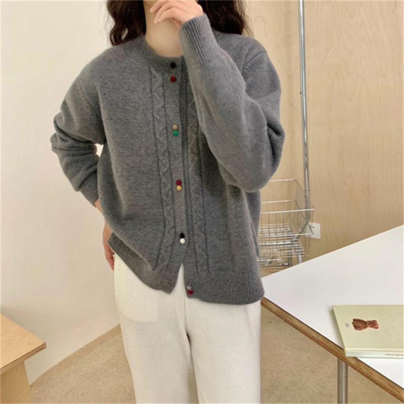Sweet Soft Waxy Knitted Cardigan Top Women's Autumn and Winter New Color Buckle Loose Gentle Wind Sweater Jacket