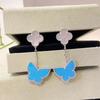 High Version Four-leaf Clover Earring Buckle Double Flower Mother-of-pearl Blue Turquoise Classic Female Butterfly Versatile Simple Earrings