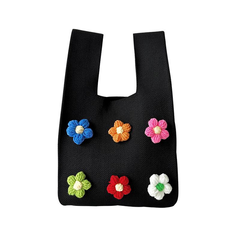 Niche Design Cute Colorful Floral Knit Shoulder Bag - Versatile, Large Capacity Tote