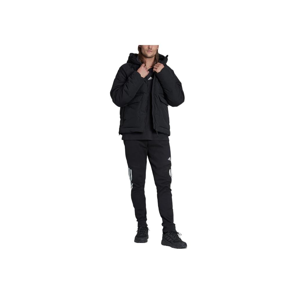 Adidas Solid Color Zip Hooded Down Jacket Men Outerwear Black HN9930