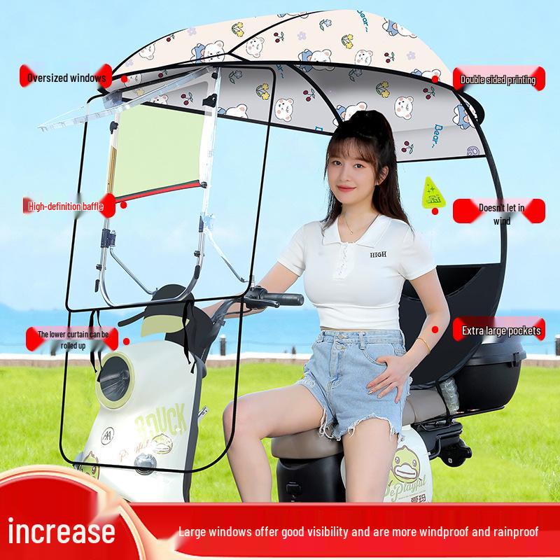 Electric Vehicle Canopy Tent: Windproof, Rainproof, Sunshade for Three-Wheelers with All-Around Windows