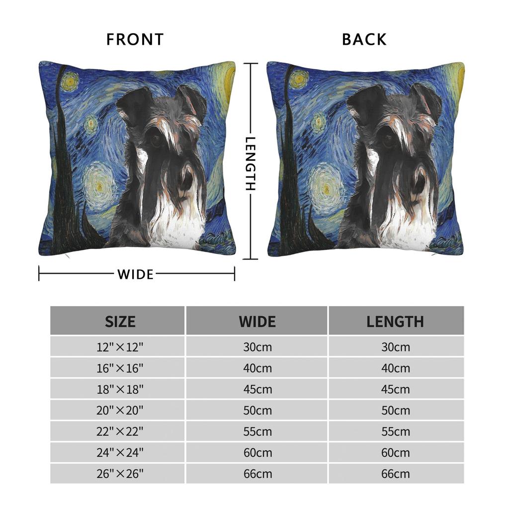 Mini Schnauzer Dog Van Gogh Starry Night Pillowcase Polyester Cushion Cover Decorations Pillow Case Cover Sofa Square 45*45cm