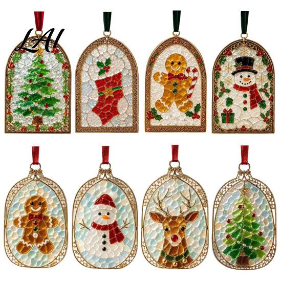Holiday Fireplace Decor Christmas Sea Glass Suncatcher Stained Style Acrylic Window Hanging Ornament Cute Suncatcher Tree/Snowman/Gingerbread