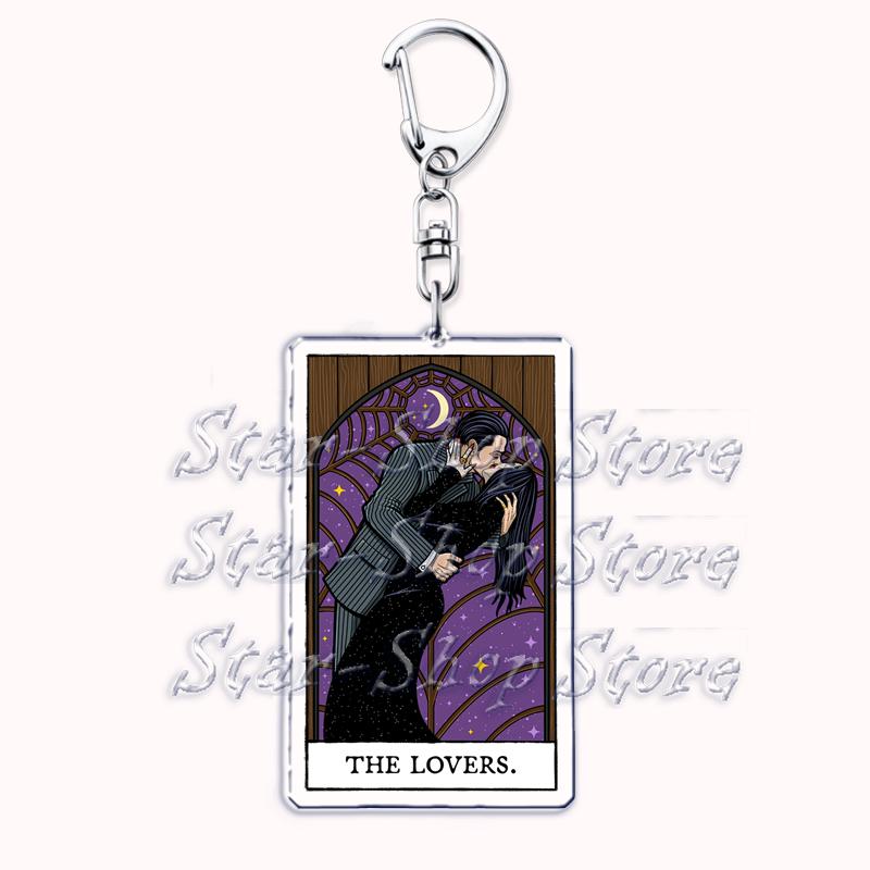 Popular Culture Halloween Tarot Card Keychains for Accessories Moon Luna Death Keyring Jewelry Fans Lovers Friends Reader Gifts