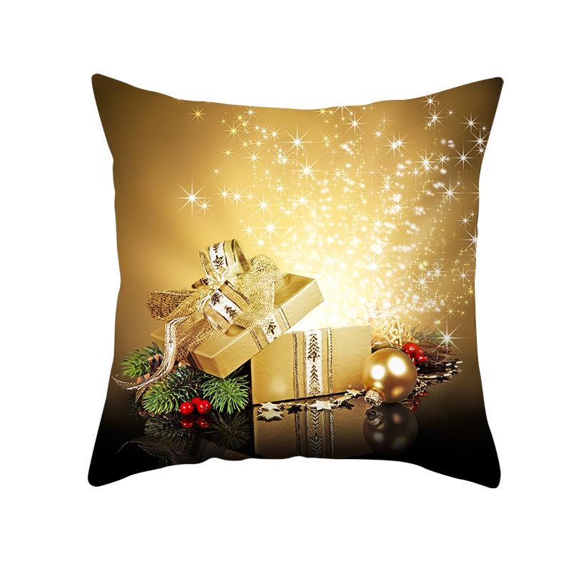 Golden Christmas Peach Velvet Cushion Cover New Digital Printed Square Cushion Cover Cushion Cover